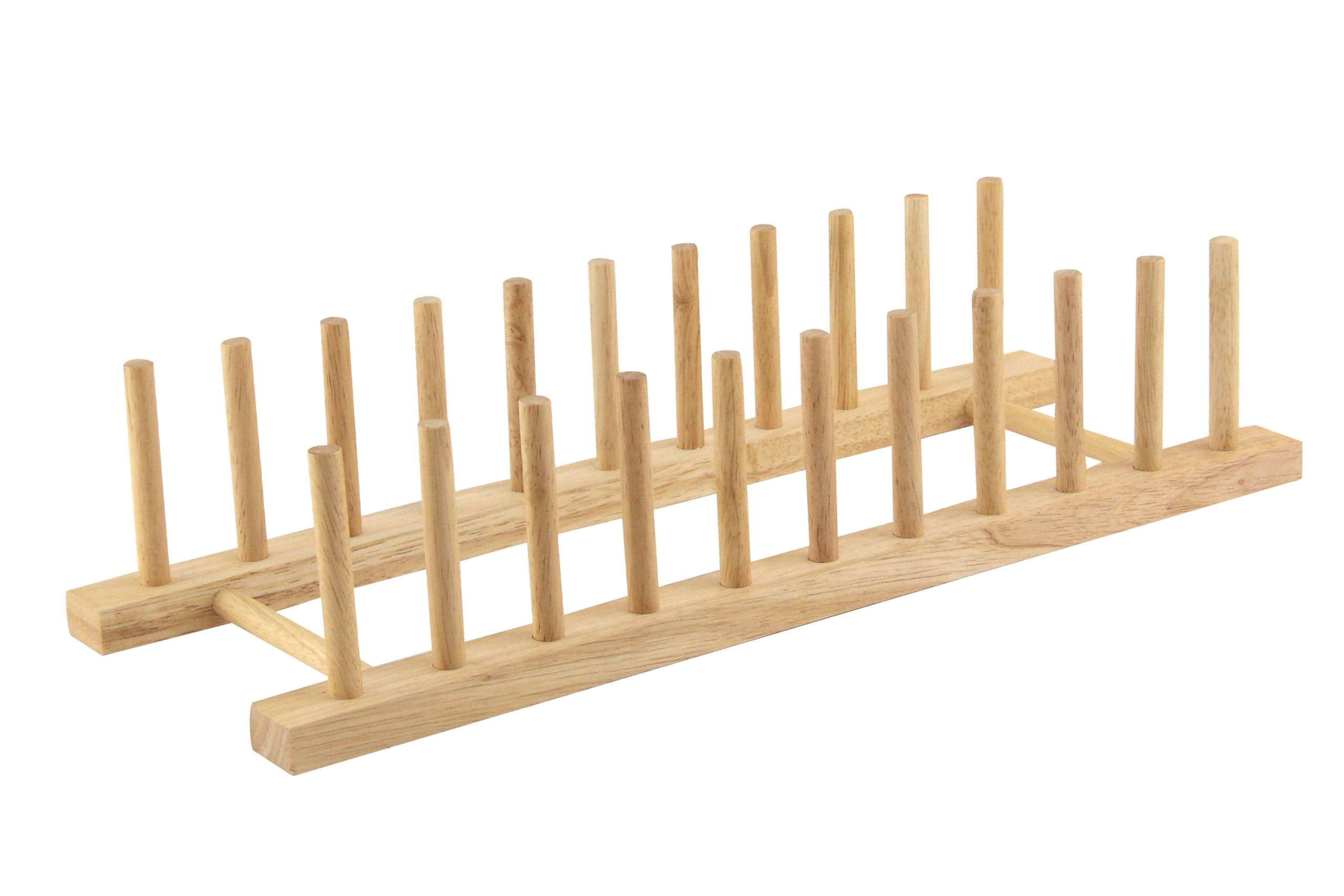 apollo THE HOUSEWARES BRAND Wooden Dish Drainer, Tableware Kitchen Plate Cupboard Organiser, Storage For Cups, Pan and Pot Lids, Cutting Boards, Books, Wine Glass or Tumblers, 10 Slots, 40cm