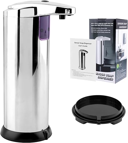 Dispensador automático de jabón, dispensador de jabón con sensor de acero inoxidable, dispensador de jabón líquido sin contacto de 8.5 onzas con