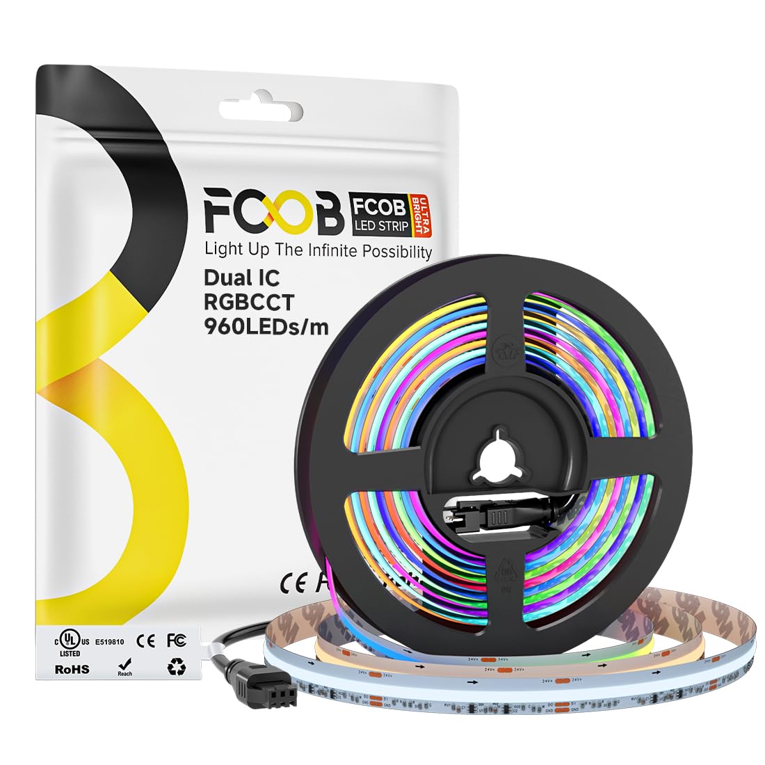 FCOB COB RGBCCT WS2811 Adressierbarer Dual IC LED Streifen 5M 24V IP30 12mm