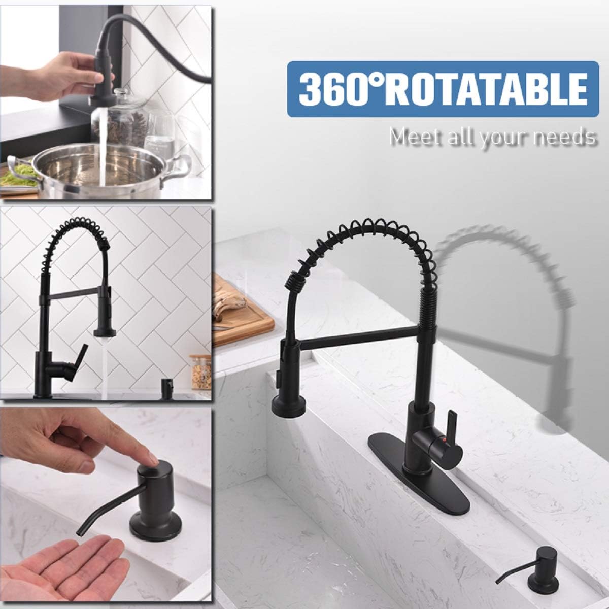 Frее Shірріng 🛒 APPASO Commercial Kitchen Faucet Pull Down Sprayer with Soap Dispenser - Brushed Nickel High Arc Tall Modern Single Handle Spring Kitchen Sink Faucet (Black, with soap Dispenser) Frее Shірріng оƒƒеr APPASO Commercial Kitchen Faucet Pull Down Sprayer with Soap Dispenser - Brushed Nickel High Arc Tall Modern Single Handle Spring Kitchen Sink Faucet (Black, with soap Dispenser)