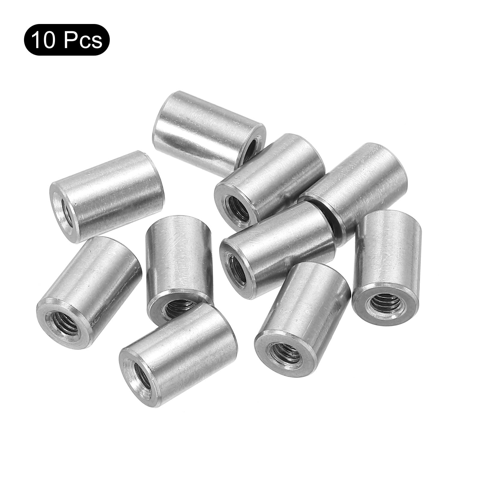 QUARKZMAN 10Pz Dado Connettore Rotondo M4 in Acciaio Inossidabile 304, Manicotto Accoppiamento per Perno Barra Asta M4x12x8mm, Lunghezza 12mm/0.47"