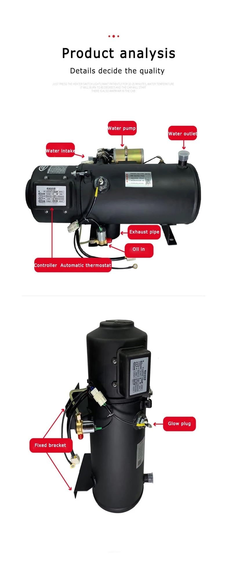 Podgrzewacz powietrza do samochodu 10 kW, podgrzewacz silnika na olej napędowy, podgrzewacz wody do ciężarówek 12 V 24 V z silnikiem Diesla Do samodzielnego montażu(10kw 24v)