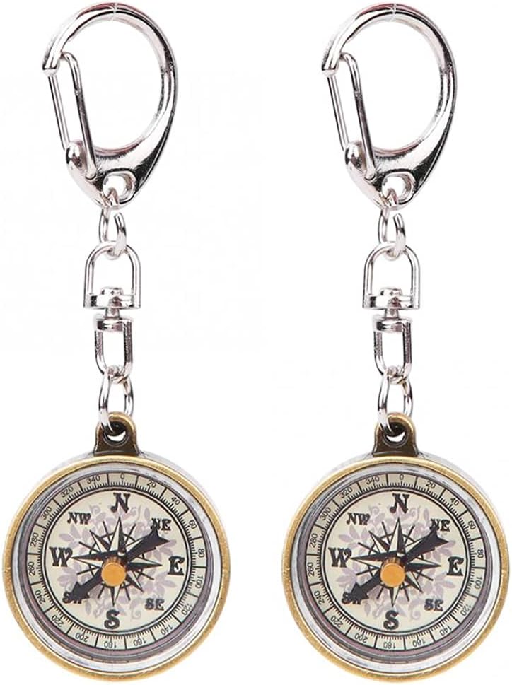 ARFUKA 2pcs Portable Compasses Vintage Pocket Compass Keyring Lightweight Mini Compass Keychain for Camping Orienteering Hiking Marching Navigation and Collection Gift