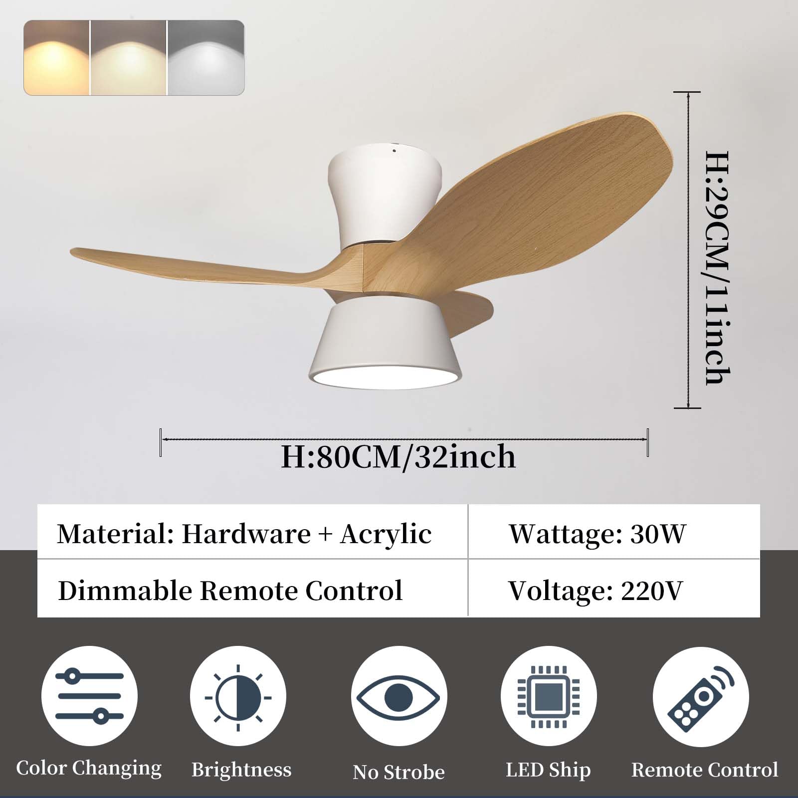 Nowoczesny Mały Wentylator Sufitowy Z Lampą, 6 Prędkości, Odwracalny Silnik DC, Ściemnialny 3000K-6500K, APP I Pilot, Cichy Do Pokoju Dziecka, Sypialni, Jadalni-80CM