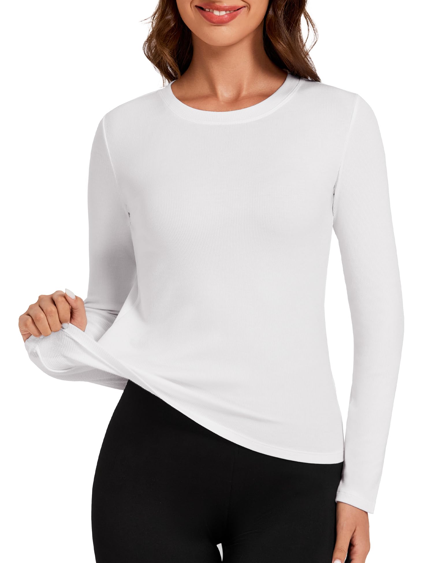 Women's Micro Fleece Lined Thermal Tops Long Sleeve Crew Neck Underwear Top Warm Ribbed Undershirt Cold Weather-image-11