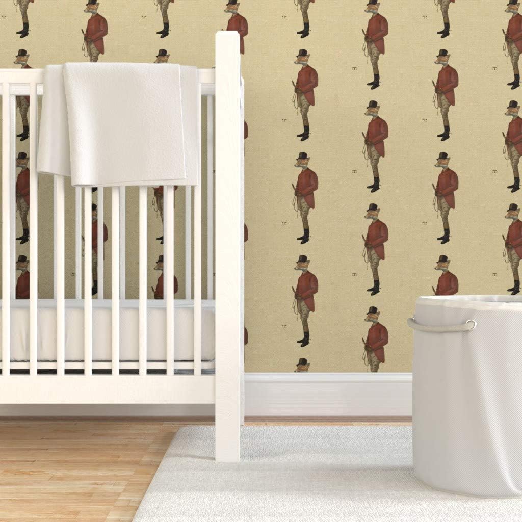 Peel & Stick Wallpaper 3ft x 2ft - Equestrian Hound Fox Horse Pony Toile English Vintage Inspired Country Custom Removable Wallpaper by Spoonflower
