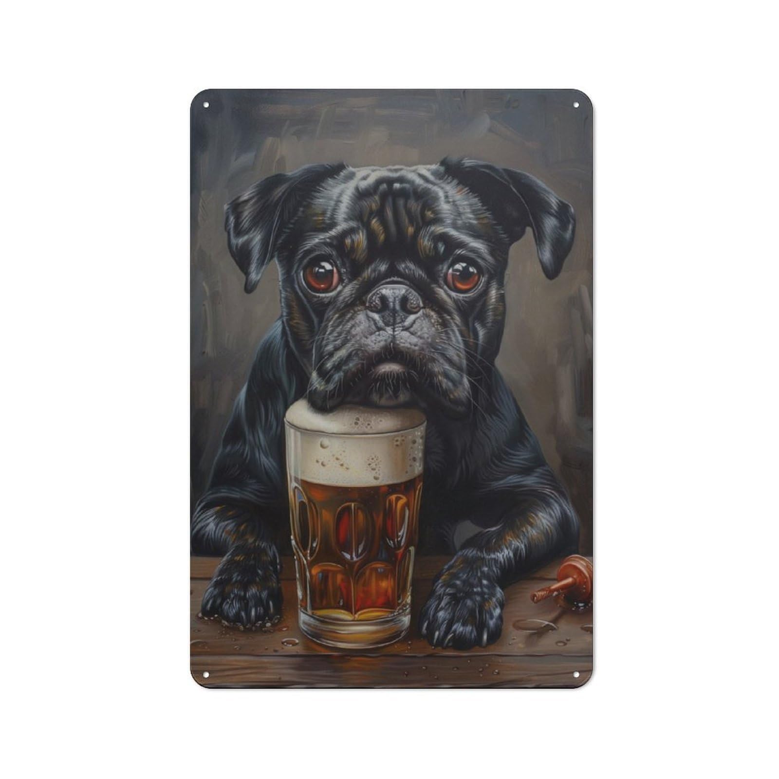 Junmoney Black Pug Pint Beer Cute Tin Wall Plaque 30X20cm With For Guest Room Or Hallway, For Hallway Wall Decor Fans