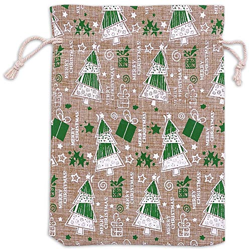 12-Pack 6x8 Reusable Jute Burlap Canvas Gift Bags w. Drawstrings (Christmas Tree, Medium) - for Presents, Party Favors, Retail, Samples by TheDisplayGuys