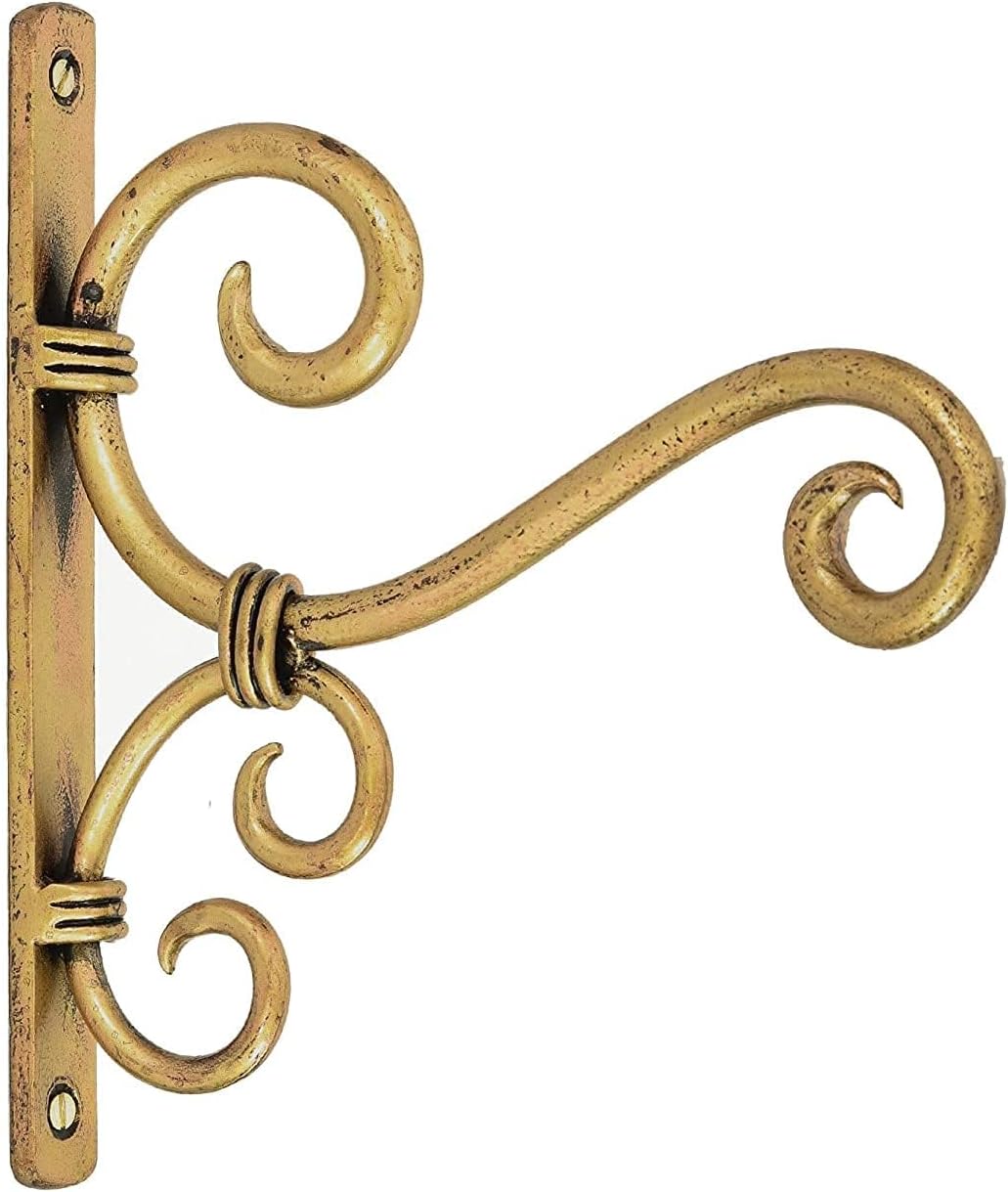 Metal Plant Hanger Wall Hanging Plant Hook for Bird Feeders Planters Lanterns Wind Chimes Hanging Baskets Ornaments String Lights Indoor Outdoor Set of 1 (Small) (Golden Finish)