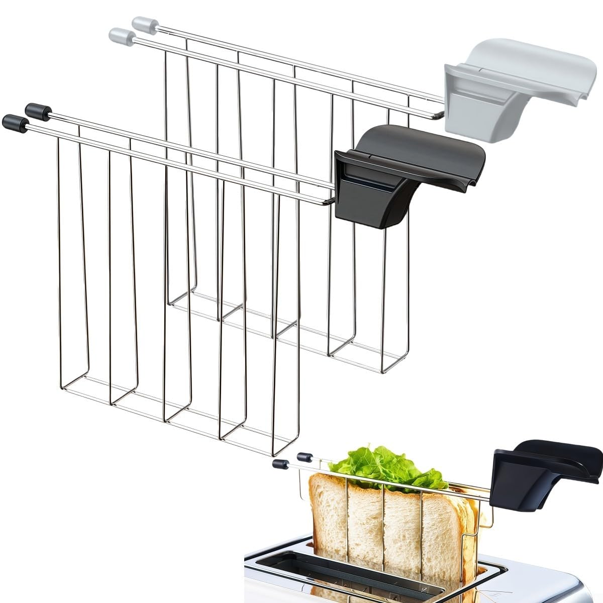 Sandwich Cage Bread Holder and Clip with Heatproof Handles for Toasters Bread Maker Kitchen Use Compact Design Fits Teacakes Ensures Even Toasting Secure Fillings 25.3x17cm(Black)