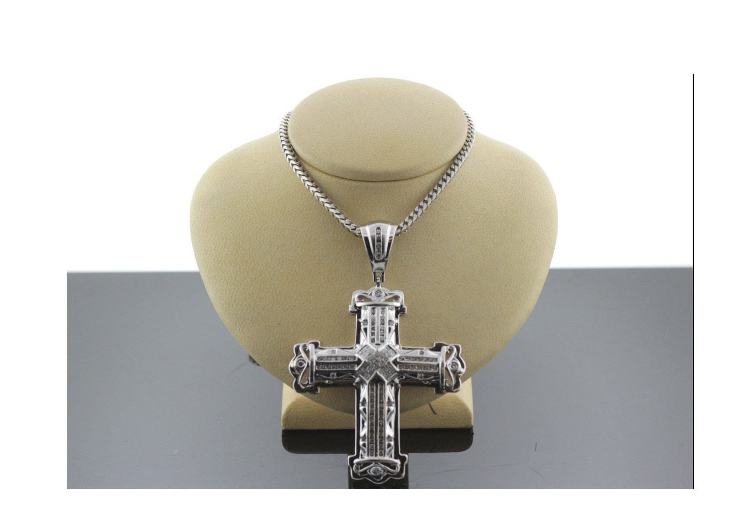 14k White Gold & Diamond Cross Pendant on Chain 2.25 TCW G-H SI1-SI2 77.4g