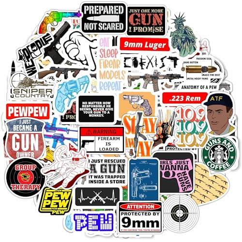 BulbaCraft 100Pcs Funny Gun Stickers Firearm Stickers Guns and Ammo Decals Tactical Military Army Laptop Decals Gifts for Women & Men