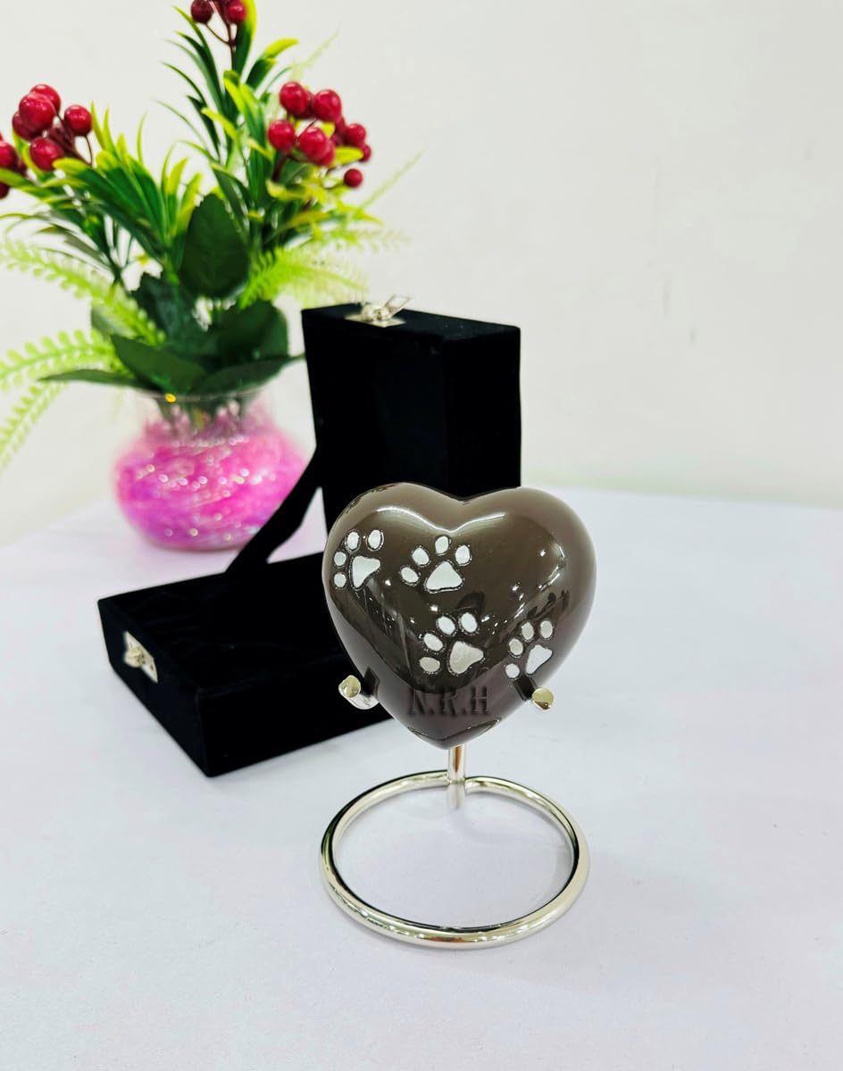 Pet Foot Print Design Urn - Mini Heart Cremation Urn with Stand & Premium Box - Honor Your Loved One with Heart Shaped Urn- Perfect for Adults & Infants