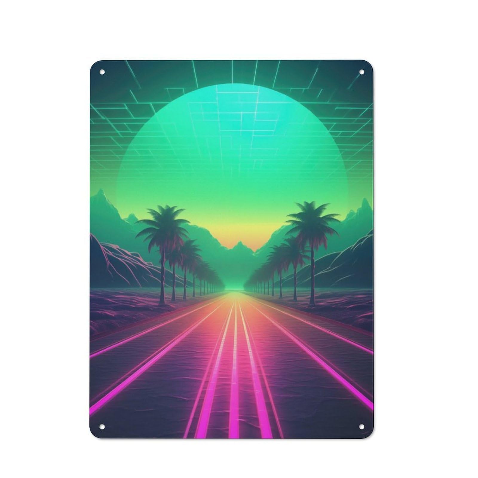 Junmoney Abstract Synthwave Dreams Metal Plaque 40X30cm With For Garage Wall, Rustic Decor, For Winter Interiors And Metal Sign Collectors