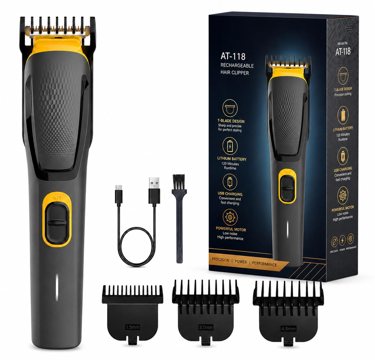 Rainspire Rechargeable Hair Trimmer for Men | Beard & Mustache Grooming Kit with Precision Blades, Adjustable Comb, USB Charging, Edges On Both Side Cordless Professional Hair Clipper - Black-image-18