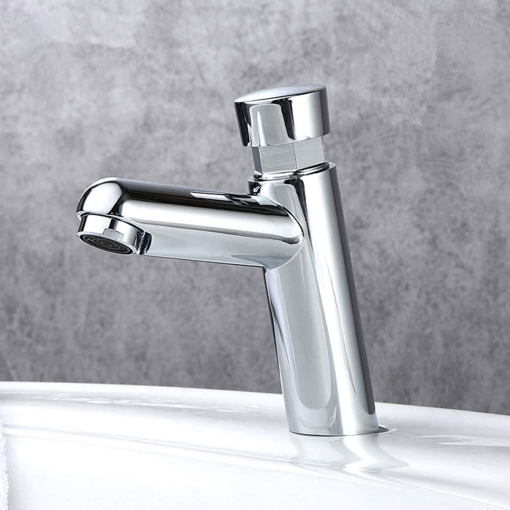 Generic Rubinetto per lavatrice, rubinetto da parete in ottone per acqua fredda, rubinetto per bagno con chiusura automatica, per lavarsi le mani e risparmiare acqua, cromato