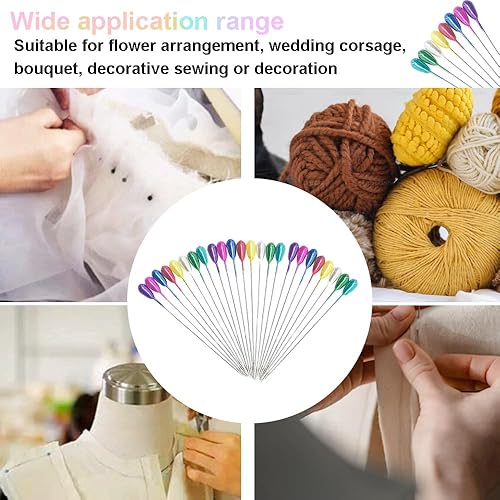 Miniatura 6 de 150 alfileres de cabeza de perlas coloridas, alfileres de ramillete de 2.165 in2.17 pulgadas, alfileres rectos para ramo de boda, para decoración de