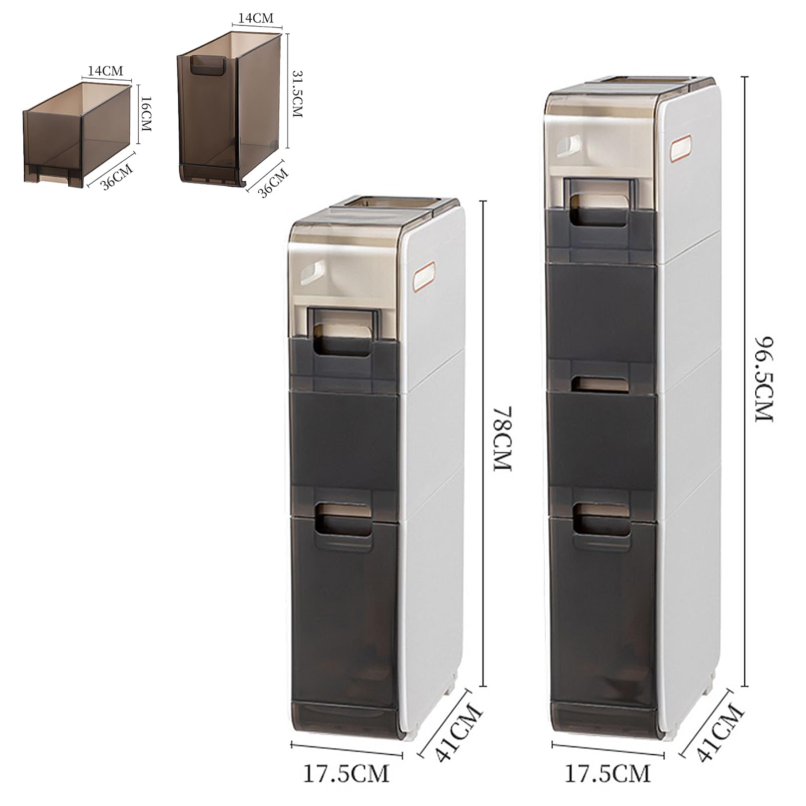 Cajones de almacenamiento apilables Gabinete de almacenamiento de piso de baño Estrecho con cajones de varias capas y 4 ruedas universales, unidad de almacenamiento de ba