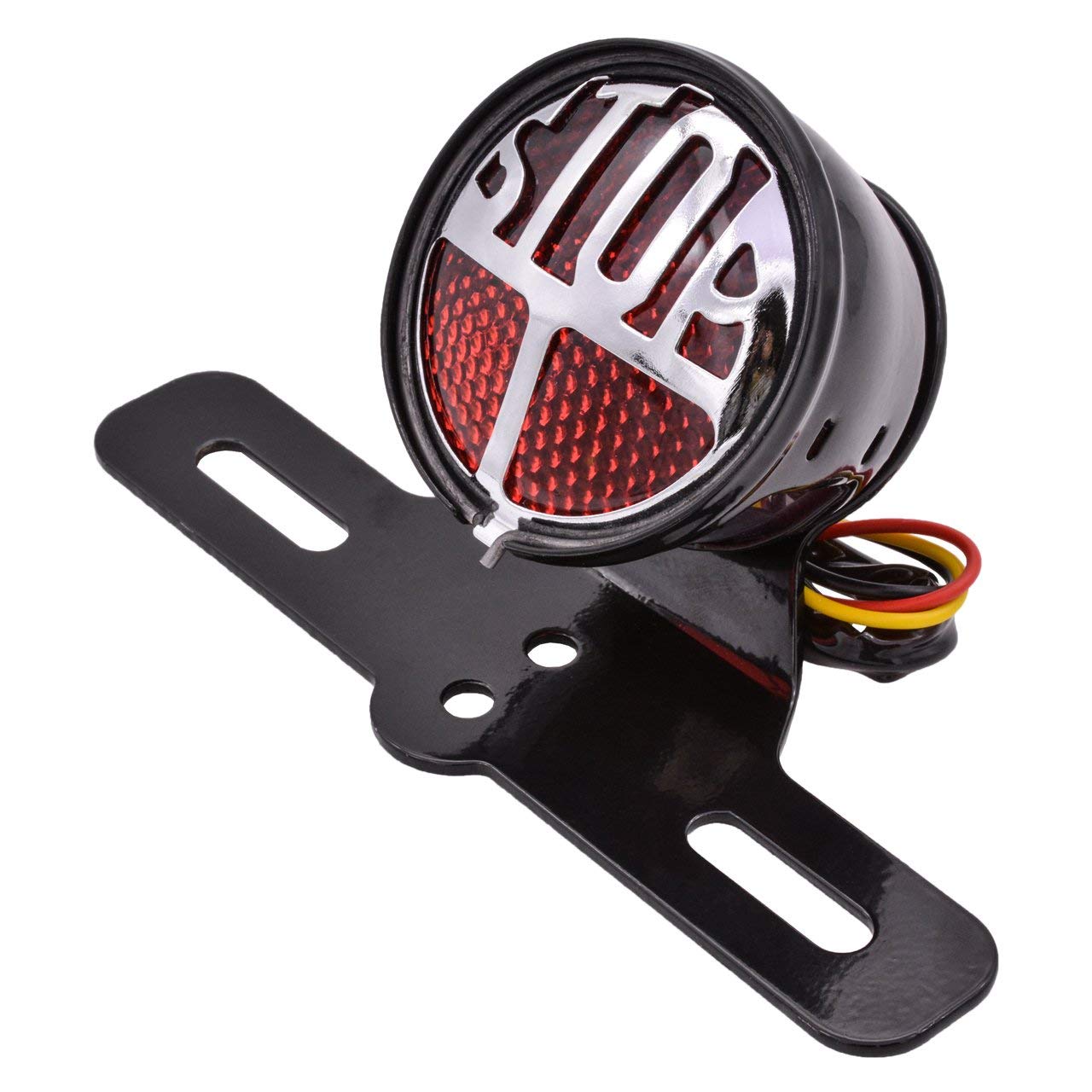 KaTur Supporto per targa in stile vintage con luce rotonda posteriore con scritta Stop fanale del freno per H arley B obber C hopper H onda Y amaha S uzuki K awasaki