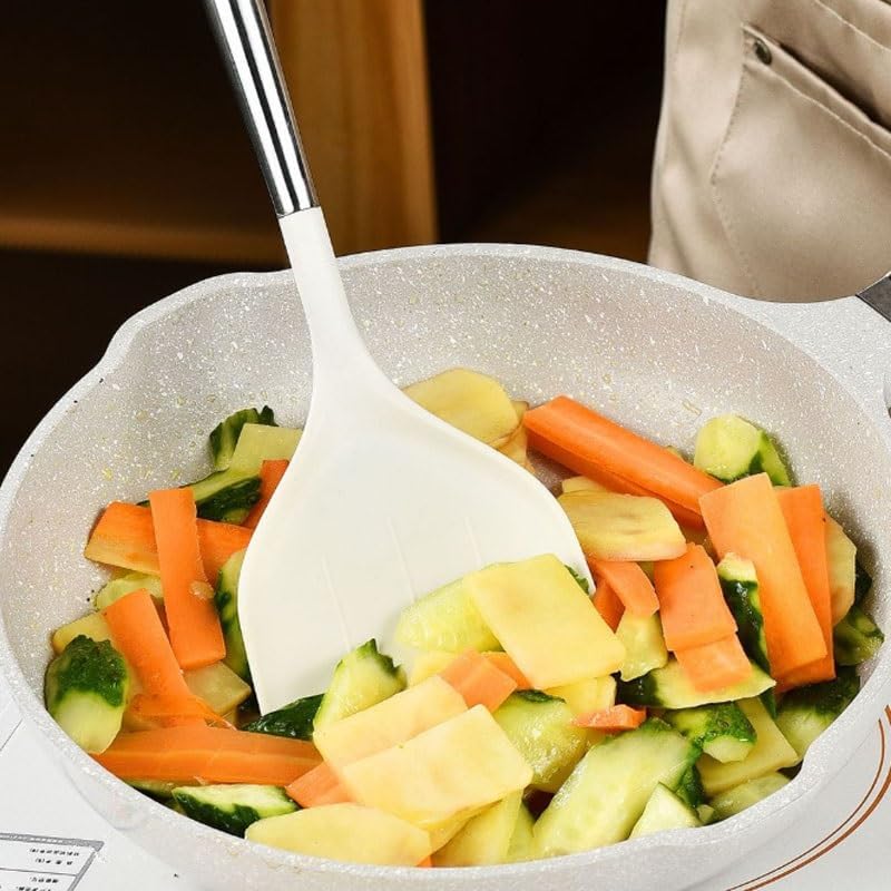 7-piece Set of Stainless Steel Silicone Handle Spatula Spoon Grade Kitchenware Cooking for Scooping Noodles