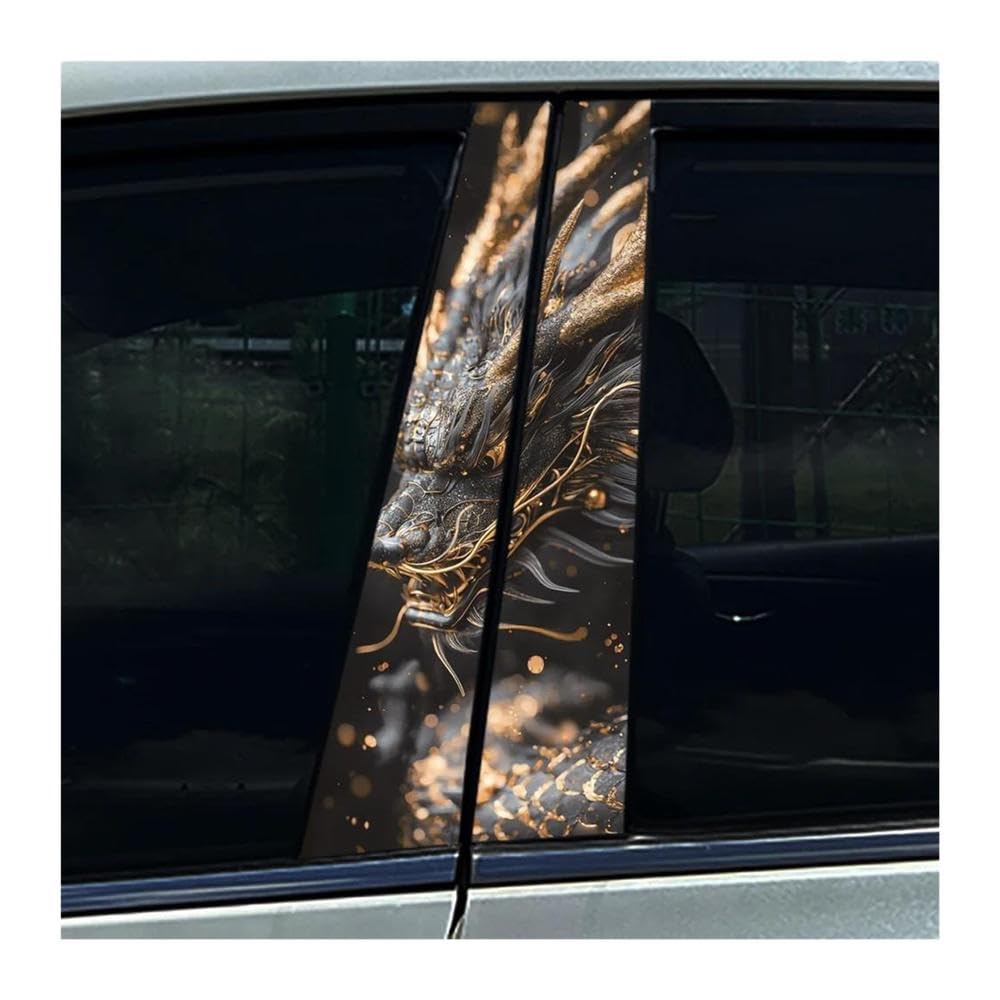 Body Parts 2PCS Car Center Column Waterproof Decals Graffiti Black Dragon Auto B-Pillar Stickers(E)