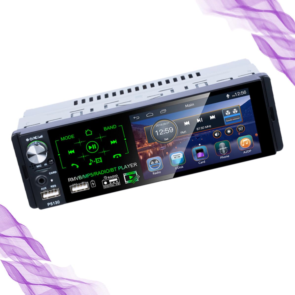 Artibetter Lecteur Mp5 Tuner FM Intégré Écran Tactile Capacitif pour Voiture 4,1 Pouces Puissance Maximale 50w X 4, Boîtier Plastique et Métal Noir