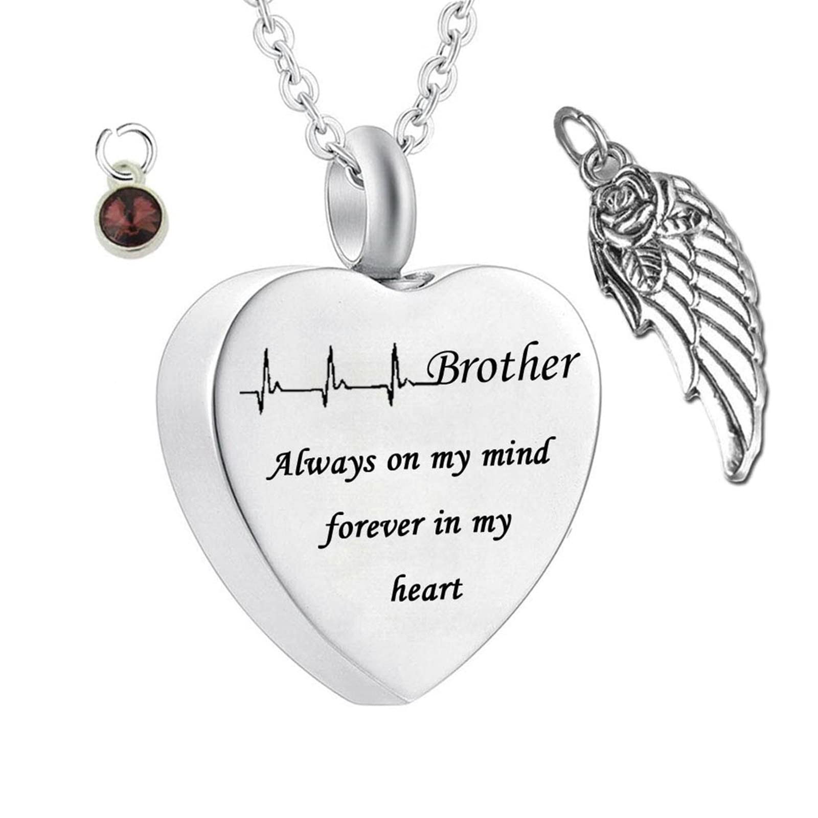 Wycian Necklaces for Ashes Brother, Heart Urn Necklaces for Ashes Brother Always on My Mind Forever in My Heart for Memorial Keepsake