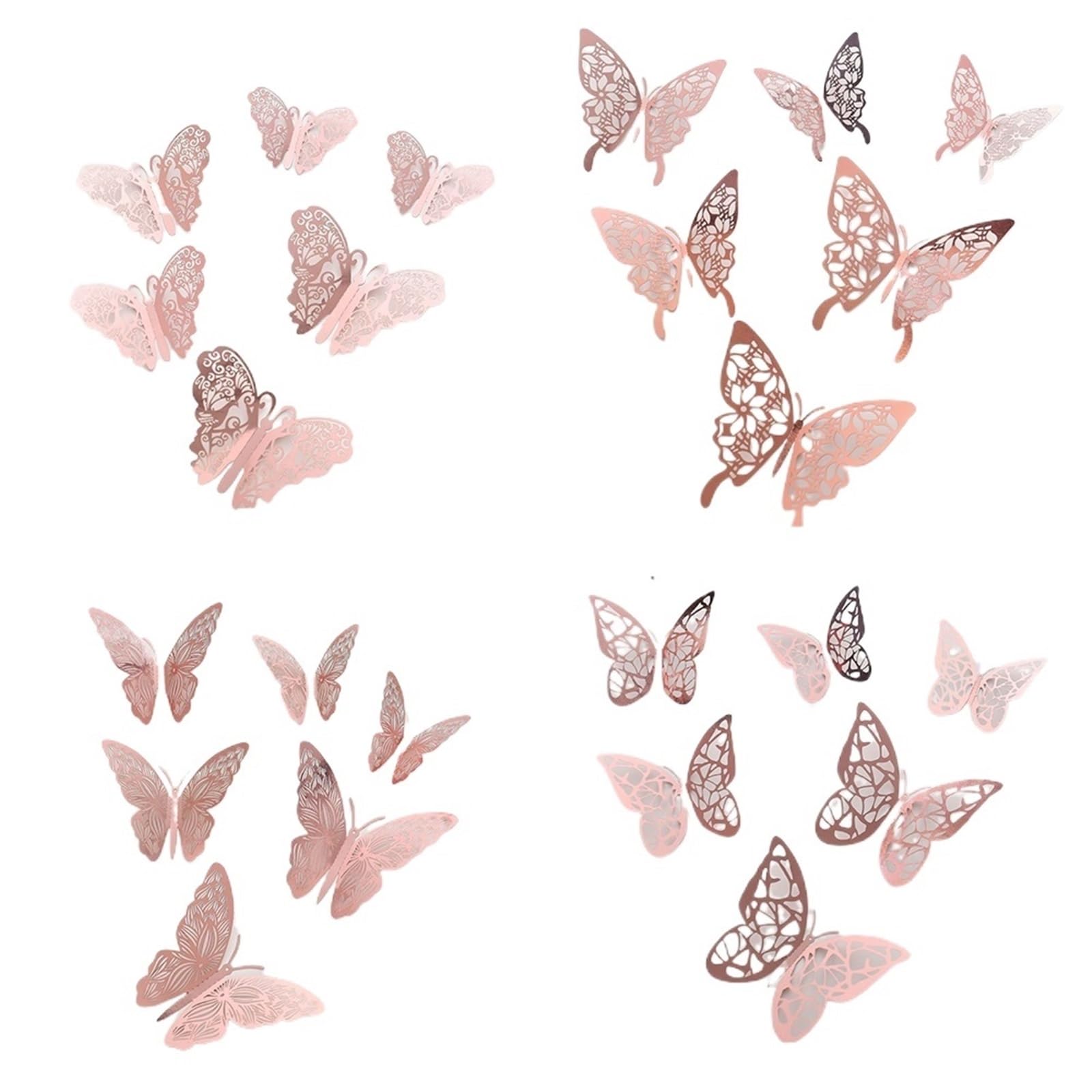 48pcs 3D Butterfly Wall Stickers, Home Decoration, Party Balloon Decorations, Cake, Craft Butterflies(Pink)