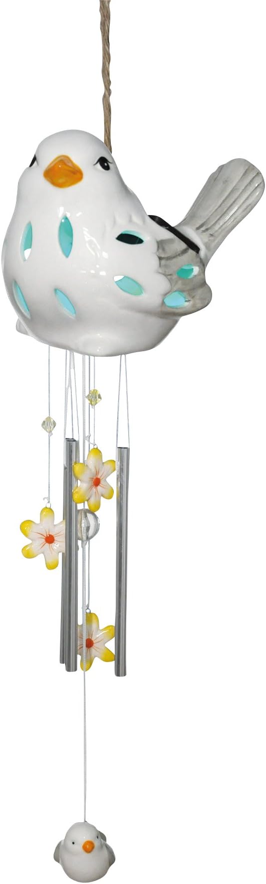 Saico HF_04_859 Bird Wind Chime with LED Solar Light, Ceramic, Height 53 cm