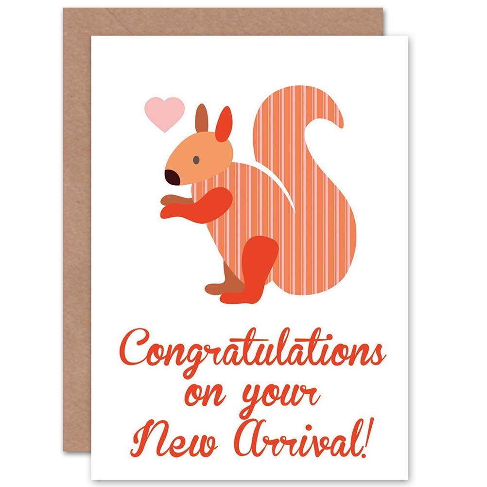 Wee Blue Coo New Baby Arrival Congratulations Squirrel Art Sealed Greeting Card Plus Envelope Blank inside