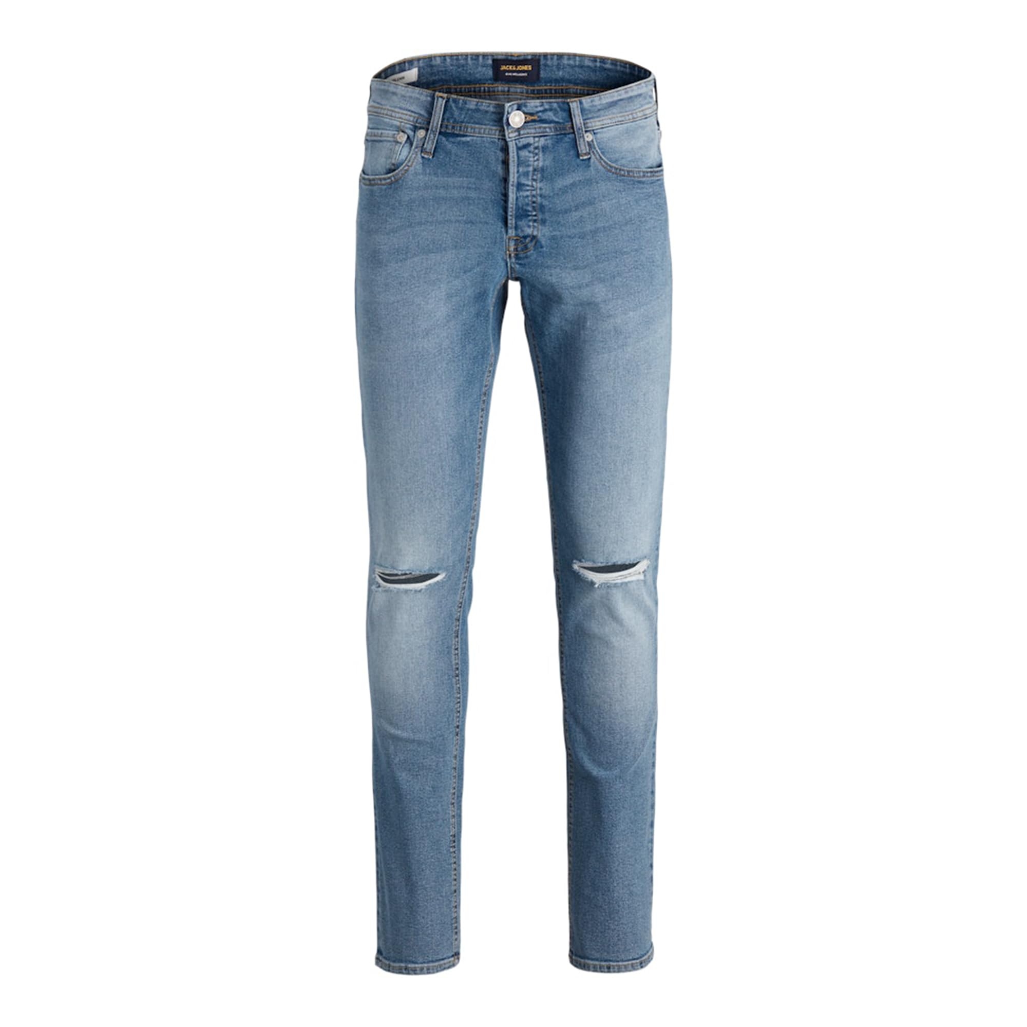 Jack & Jones Men's Blue Denim Ripped Jeans Skinny Fit Casual Pants Low Rise Jeans For Uk, Colour, Size- 28W / 30L