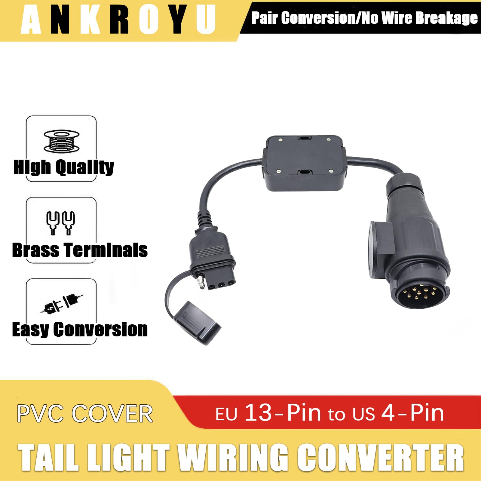 US to EU Trailer Light Converter, Trailer Connector European 13?Pin to American 4?Pin Taillight Circuit Wiring Adapter Trailer Light Converter Plug and Play Trailer Plug and Play