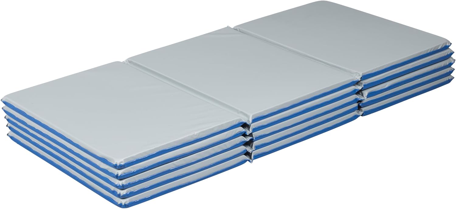 Foldaway Basics Nap Mats, 3-Fold, 1in, Rest Mat, Blue/Grey, 5-Pack - Image 1 of 9
