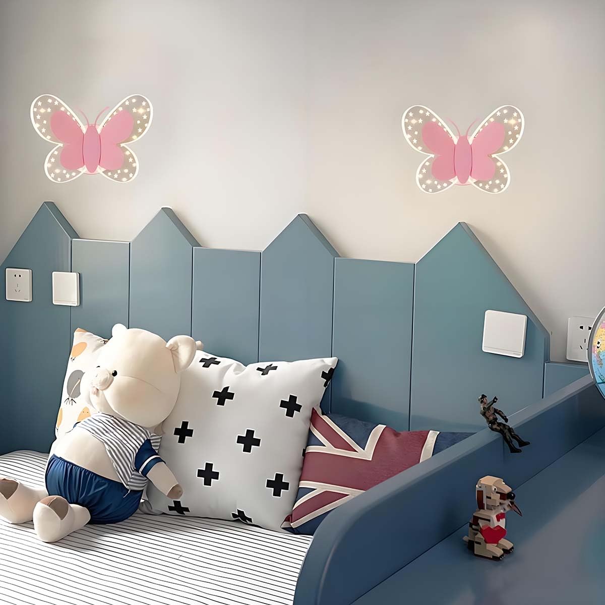 AoLa 12W LED Wandleuchte mit Schalter Dimmbar Schmetterling Wandlampe Kinder Nachttischlampe mit Kabel Nachtlicht Modern Wandbeleuchtung mit Fernbedienung Innen Wandleuchte für Kinderzimmer