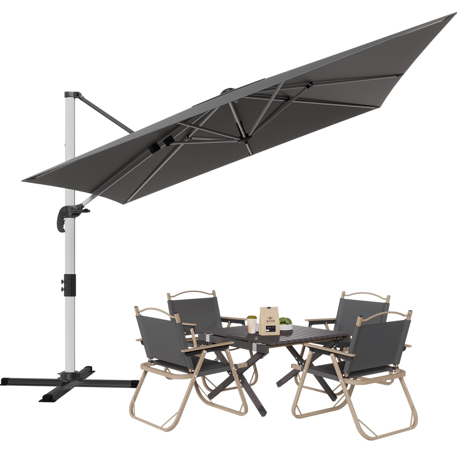 TRIUMPHKEY Sombrilla de Jardín 3x3m, Sombrilla Plegable de Aluminio Para Balcón, Regulable en Altura, Con Manivela y Base en Cruz, Protección UV, Para Jardín, Terraza, Piscina
