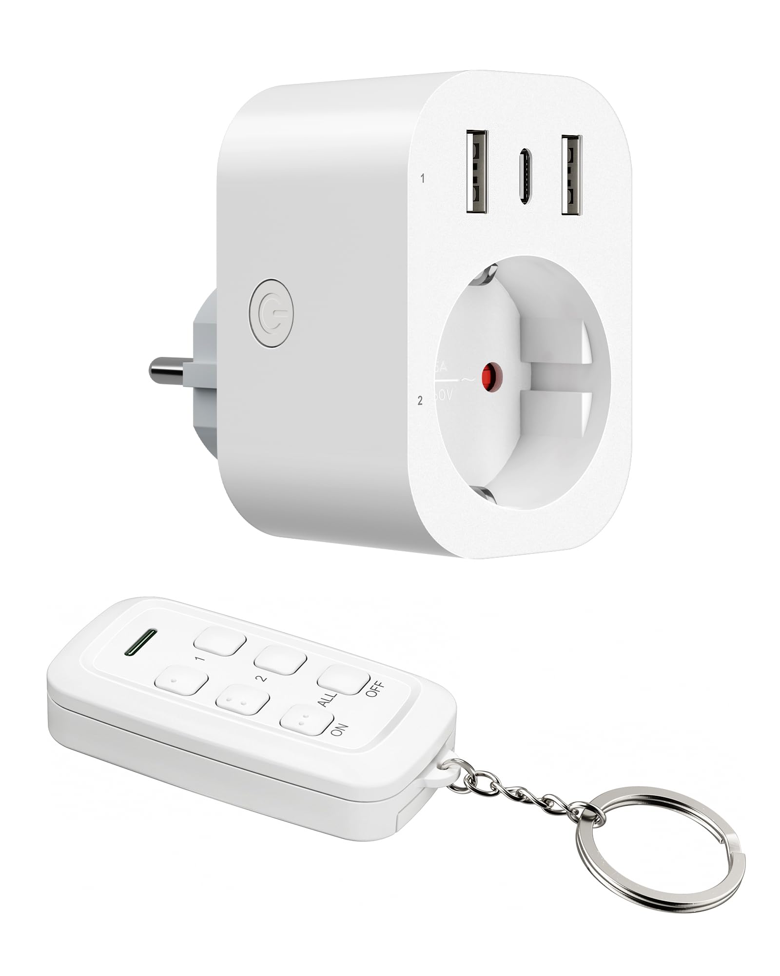DEWENWILS Presa wireless 4 in 1 con telecomando e USB-A+C, 3680 W | Plug & Play, senza cablaggio, portata 30 m, ciabatta preprogrammata espandibile, bianco