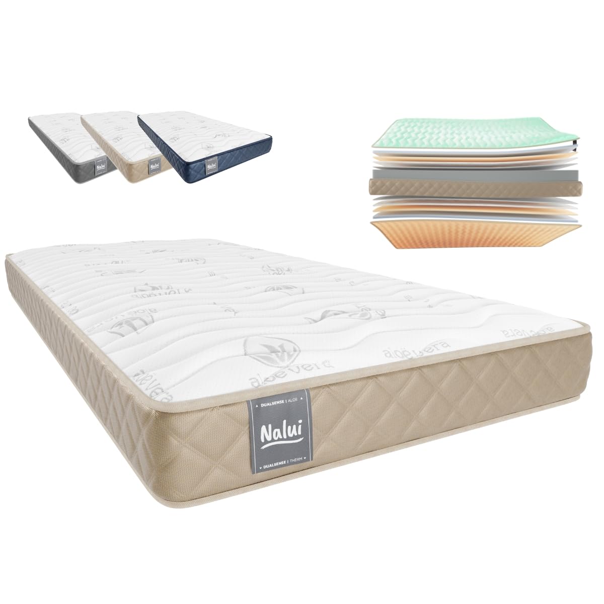 Don Descanso - Colchón 67x190 Viscoelástico Mulhacen DualSense, Altura 15cm. Multicapa con Núcleo GravityFoam, Firmeza Alta, Doble Cara Invierno/Verano, Transpirable. Fabricado en España, Beig