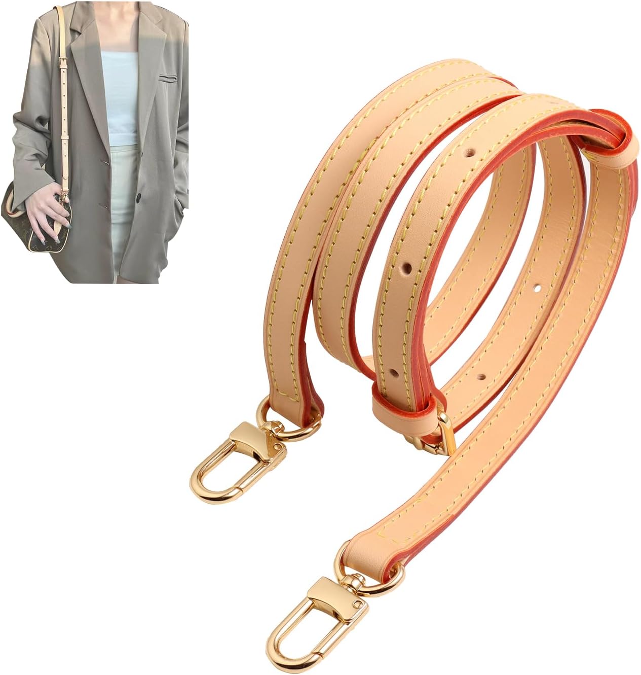 OLSEEY Genuine Vachetta Leather Crossbody Strap Vachetta Leather Replacement Bags Strap Adjustable Shoulder Strap for Speedy 20 25 (Apricot Width 0.59“ Adjustalbe)