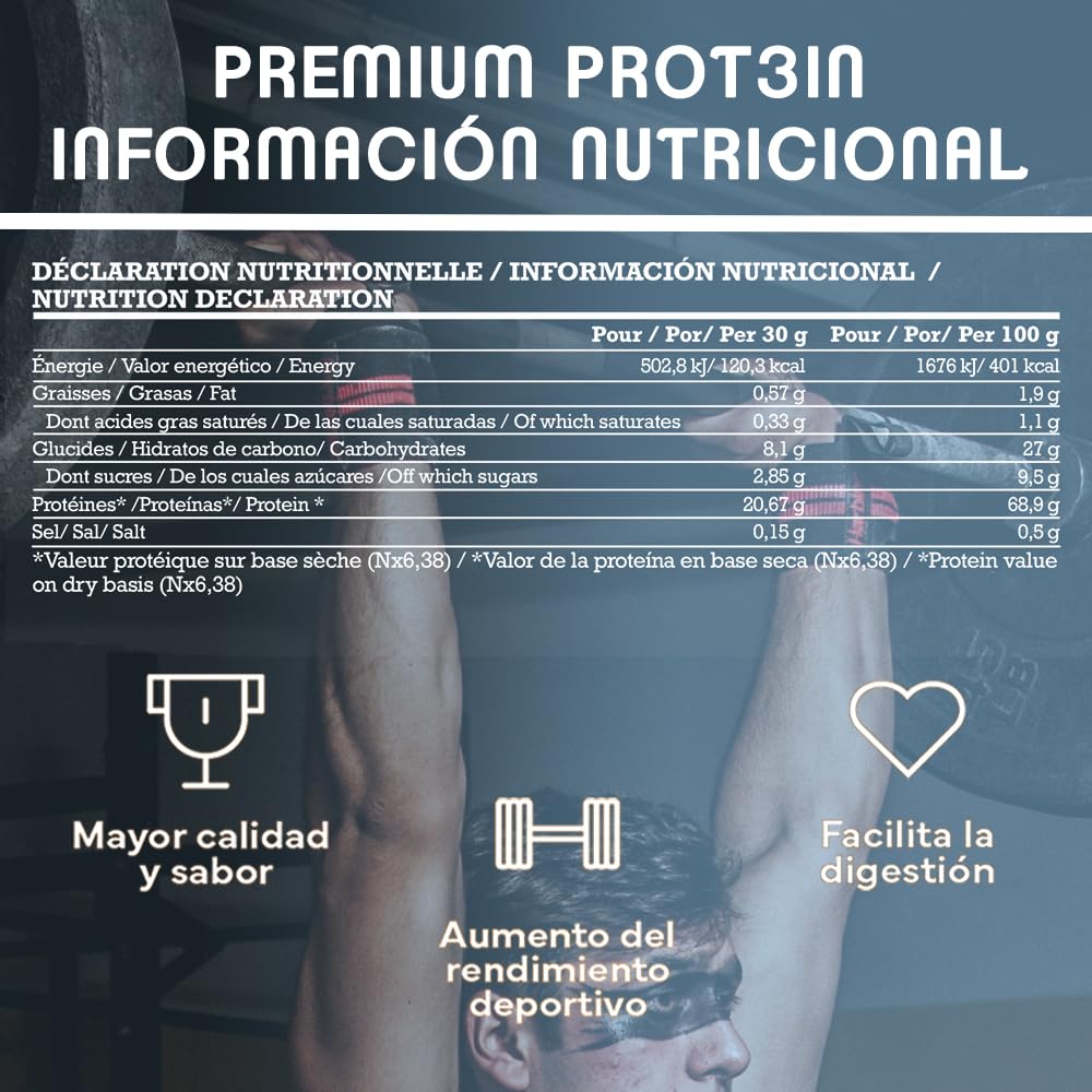 GN Nutrition Premium Prot3in 2 kg | Proteina Ideal Para Crecimiento Muscular y Recuperación con Enzimas Digestivas y Vitamina B6 | 9 Sabores | Sabor TRIPLE CHOCOLATE