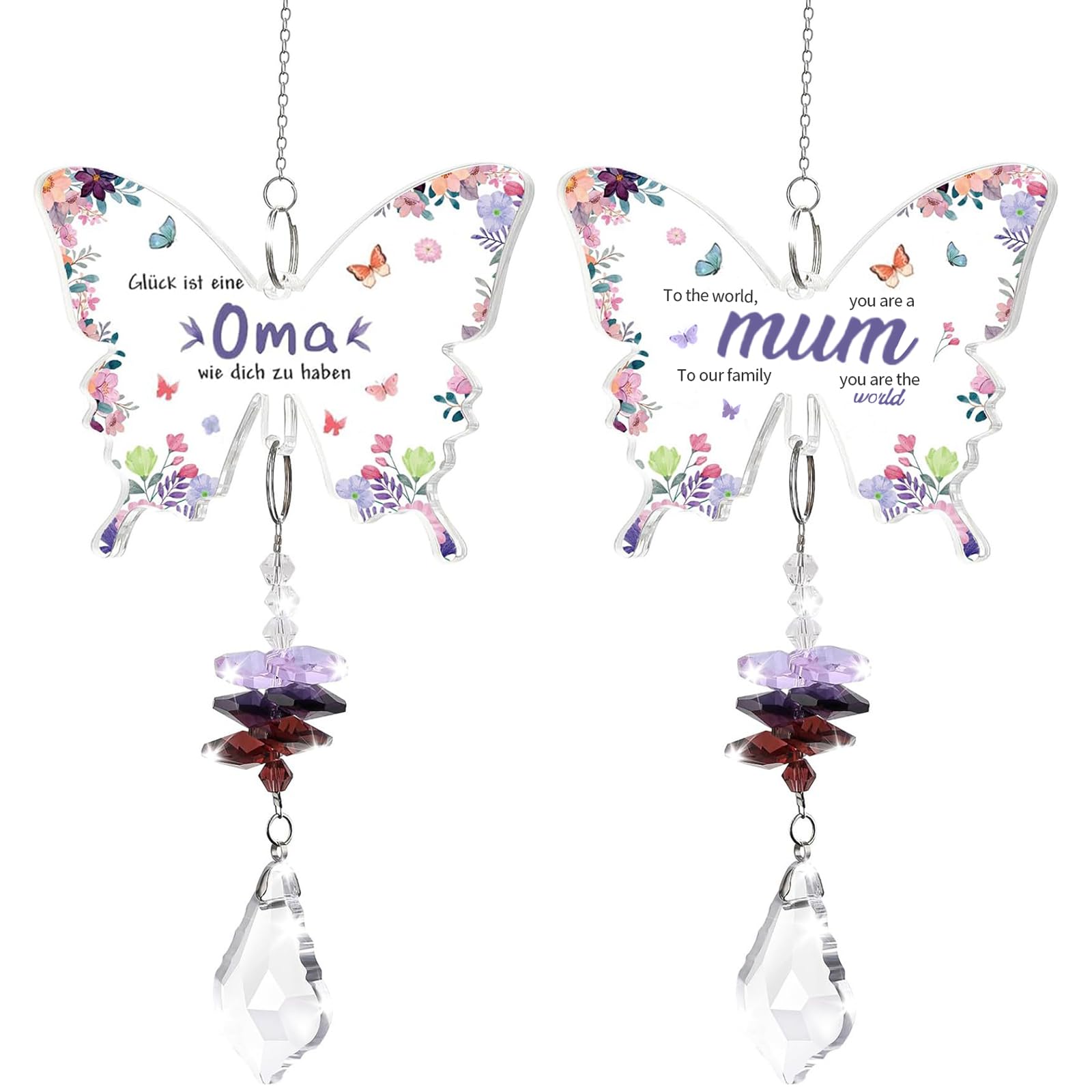 2 Stück Oma Kristall Sonnenfänger, Mum Geschenk Geburtstag Kristall Sonnenfänge Geschenk für Beste Oma Mum von Enkel Weihnachten Geburtstagsgeschenk Valentinstag