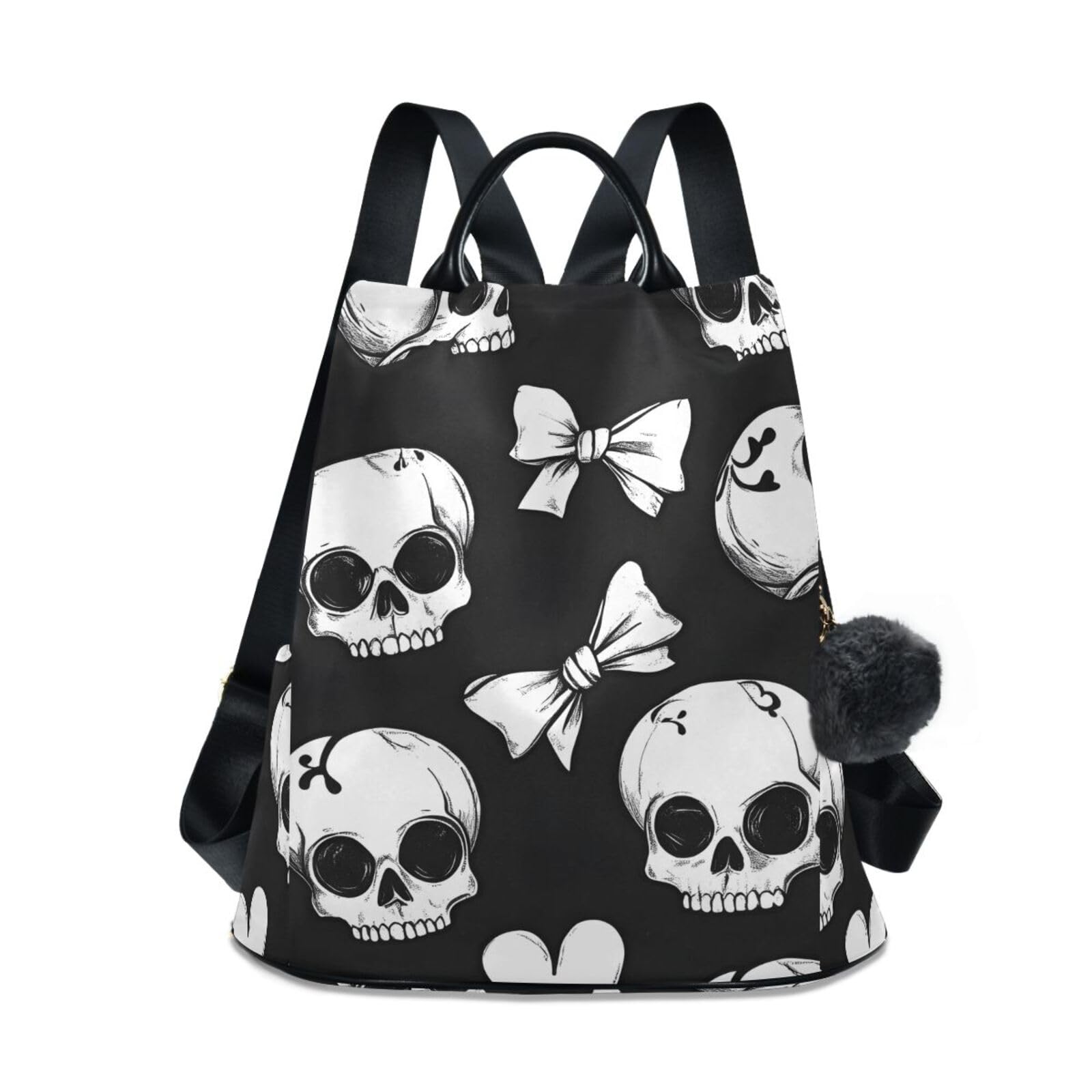 White Black Skulls Bows Backpack for Women Anti Theft Large Fashion Travel Shoulder Bag Purse Rucksack Lightweight