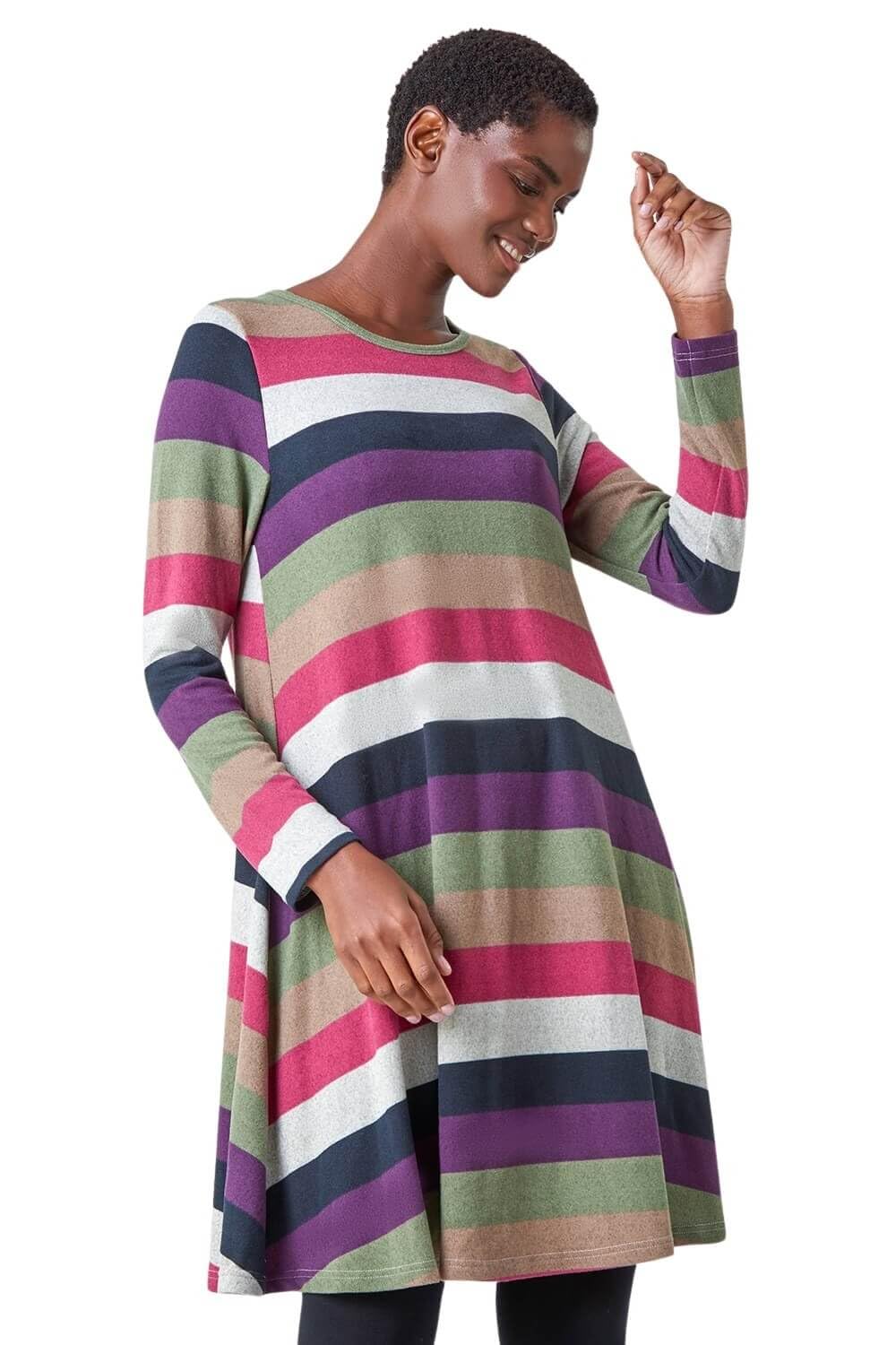 Roman Originals Women's Pink Tunic Dress With Pockets For Uk Swing Fit & Flare Skater Slouch Stretchy Casual Smart Winter Jersey Pull On Work Office 3/4 Long Sleeves - Size 12