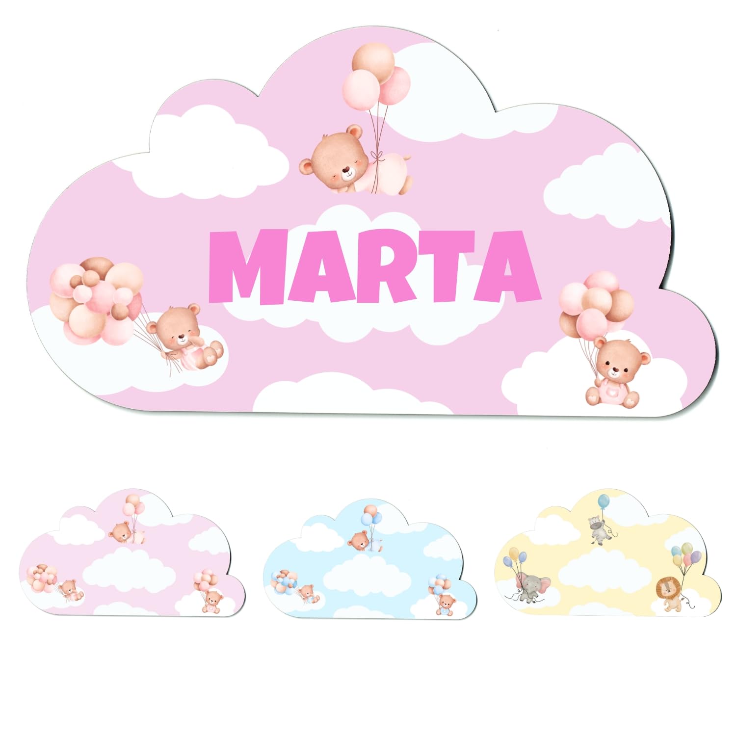 Regalos para bebé recién nacido. Placa personalizada para puerta. Decoración habitación juvenil. Nombre en madera personalizado (Rosa)