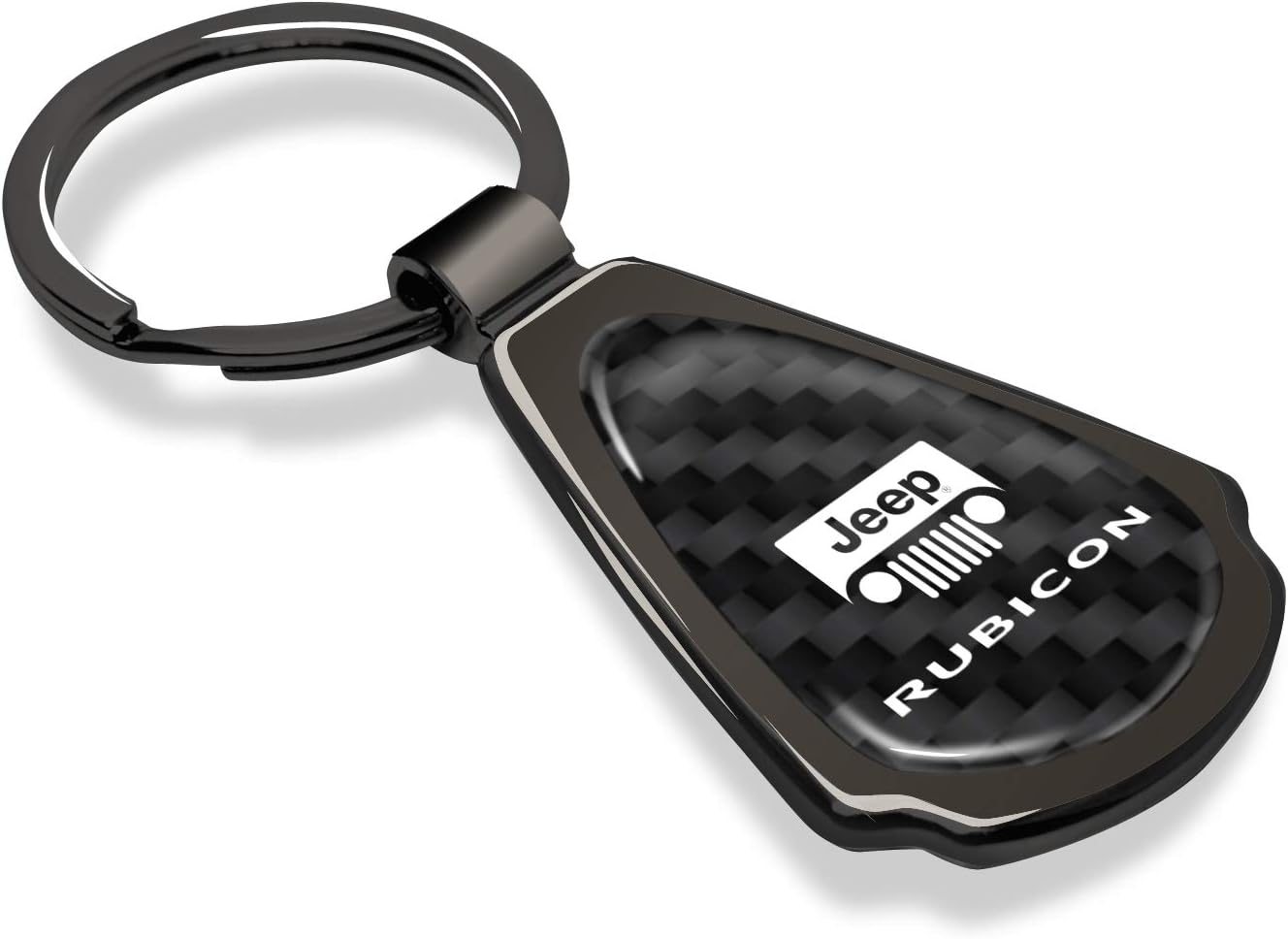 iPick Image for Jeep Wrangler Rubicon Real Black Carbon Fiber Metal Teardrop Key Chain