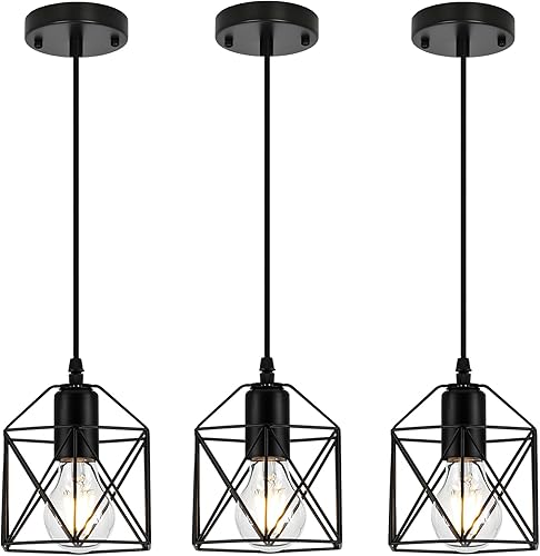 Miniatura 7 de Lámpara colgante de 1 luz, luces colgantes negras, isla de cocina, iluminación colgante de granja con dormitorio, comedor, base E26, bombillas no 1