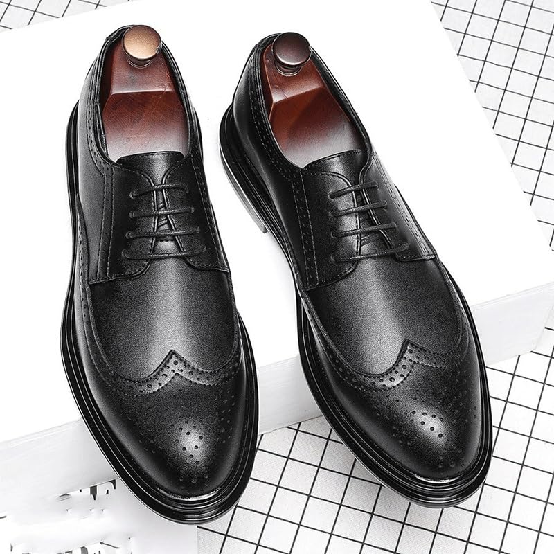 Men Wingtip Brogue Dress Oxford Shoes French Leather Wedding Vintage Lace Up Pointed Toe Prom Heel Non Slip Anti-slip Low Top Rubber Sole Shoe2