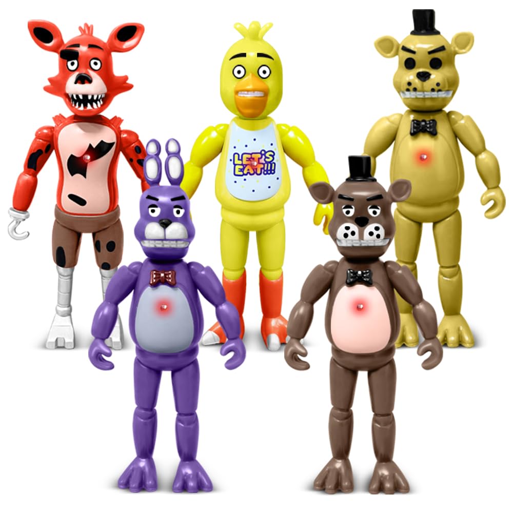 LASAMA Action Figures Set, 5 Pcs Game Figures Toys with Light, Movable Toys Dolls with Light, Collectible Gifts and Cake Toppers
