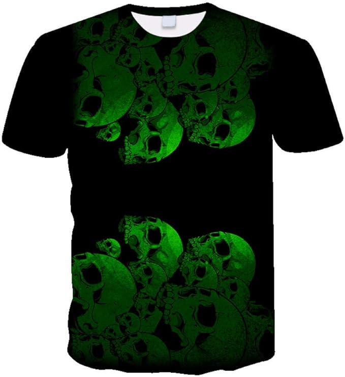 Men's 3D Green Skull Print TShirt,Summer QuickDrying Breathable Short Sleeves,Stylish Round