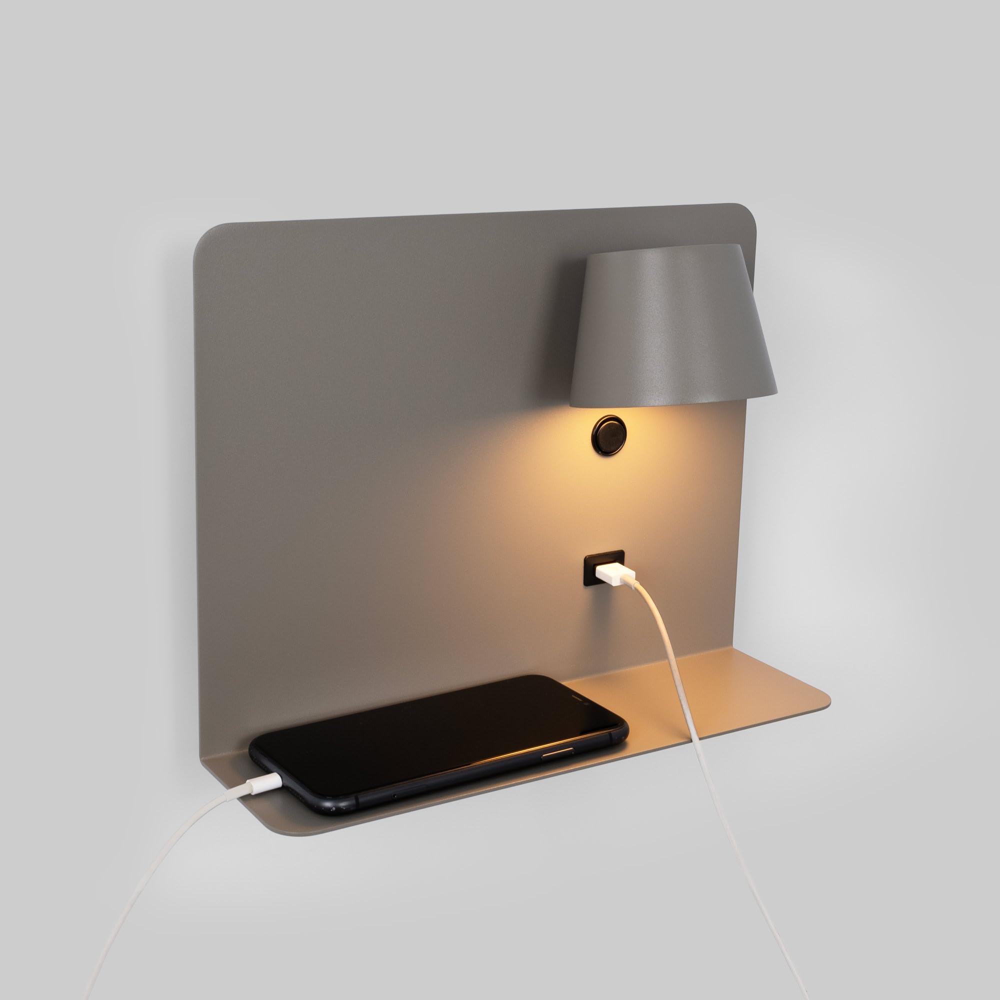 BARCELONA LED - Aplique de pared para lectura con puerto USB BASKOP (Gris largo) Lampara lectura pared de 6W, blanco cálido (2700K) Para cabeceros de cama, hogar, hoteles, escritorios