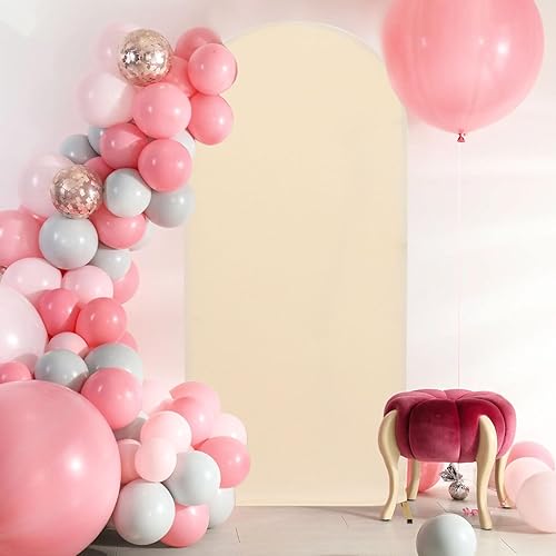 FOTSHARER Cubierta para arco de boda, cubierta de arco de globo beige de 2.6 x 6 pies, cubierta de arco de elastano para arco de Chiara Boho para